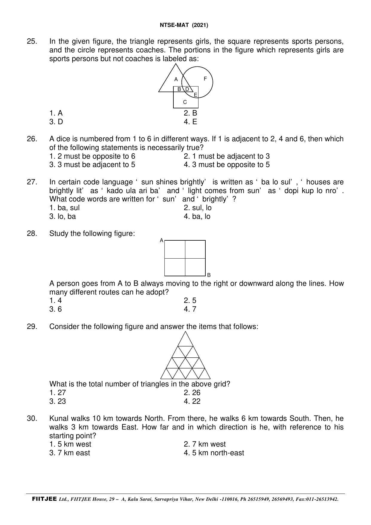 NTSE 2020-21 (Stage II) MAT Paper with Solution (FITJEE) - Page 5