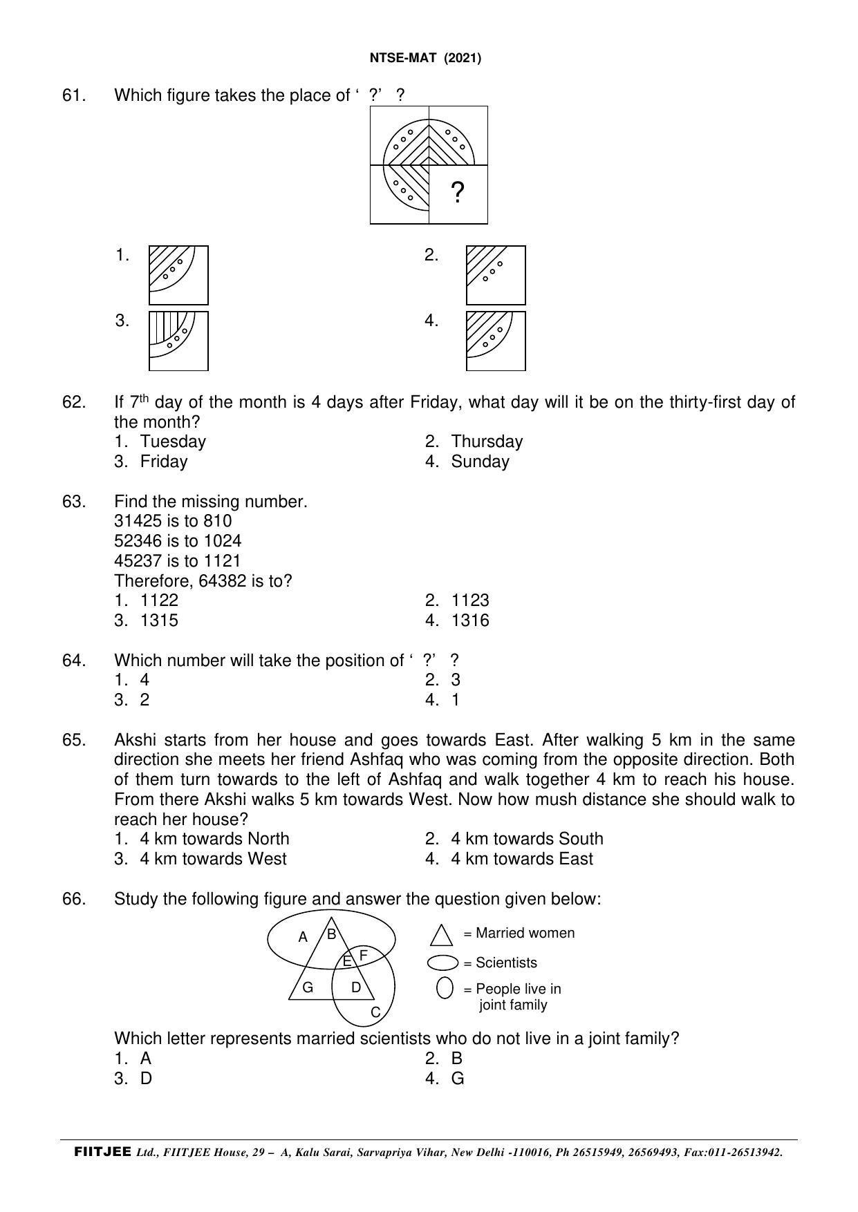 NTSE 2020-21 (Stage II) MAT Paper with Solution (FITJEE) - Page 12