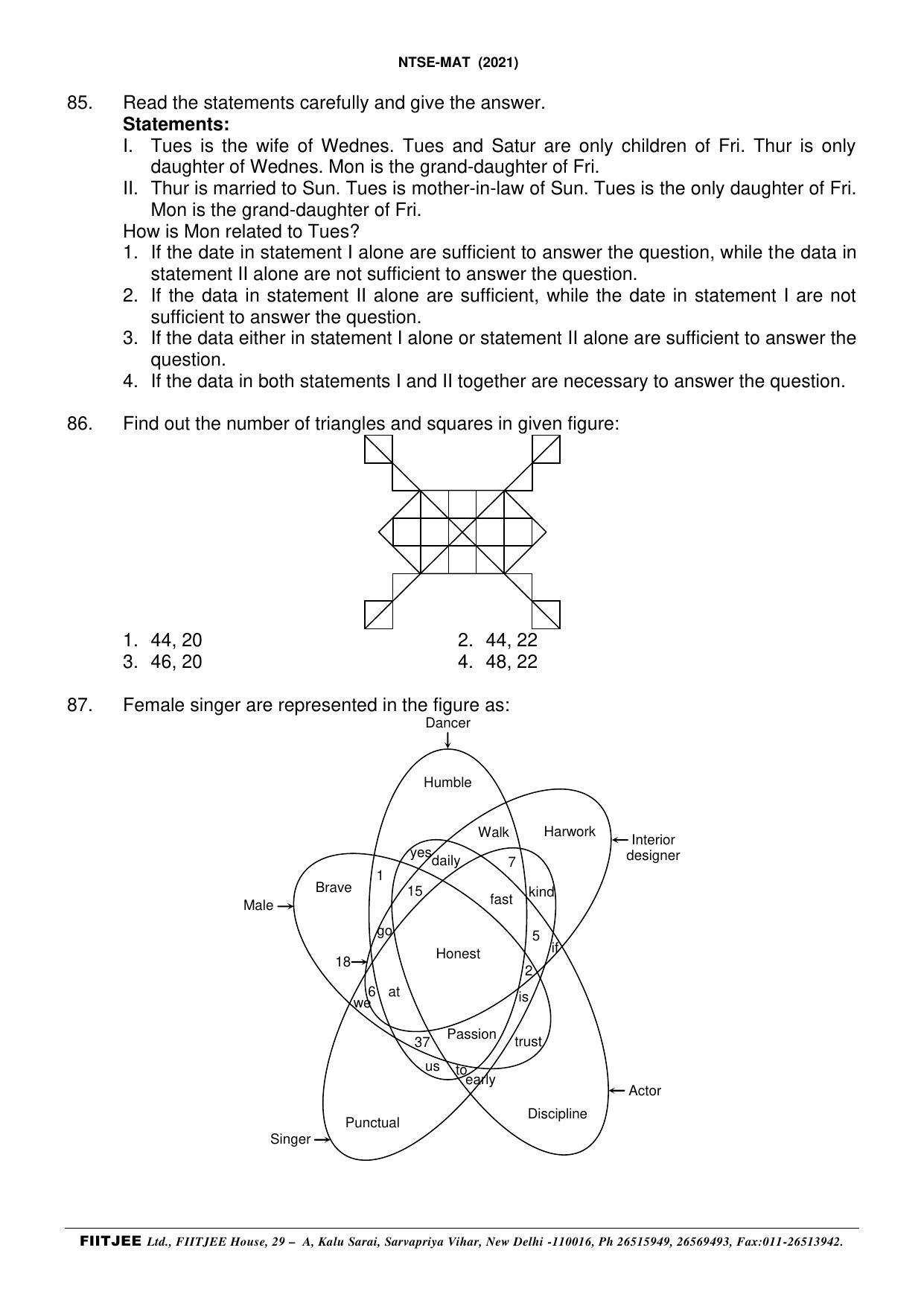 NTSE 2020-21 (Stage II) MAT Paper with Solution (FITJEE) - Page 17
