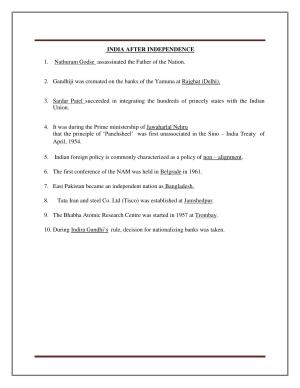 CBSE Worksheets for Class 8 Social Science India After Independence Assignment