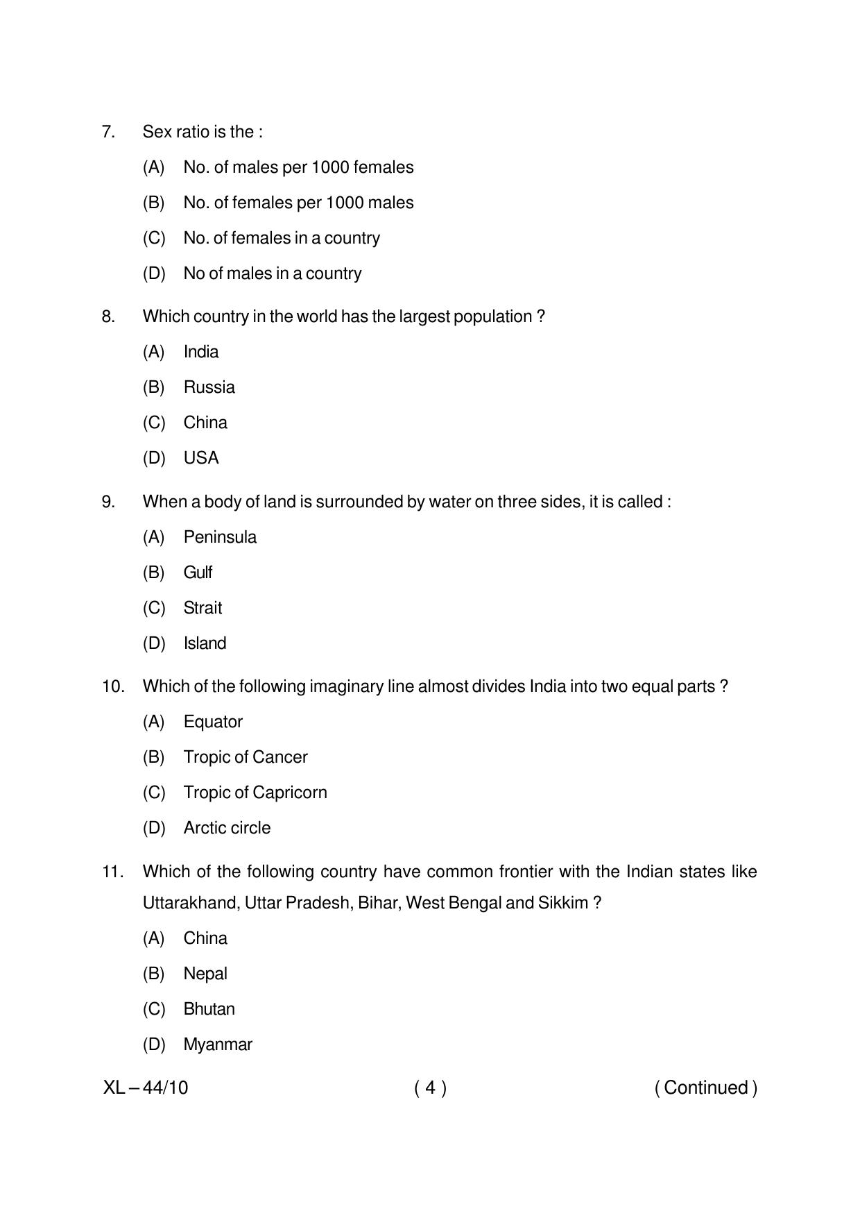 Odisha CPET POPULATION STUDIES 2020 Question Paper - Page 4