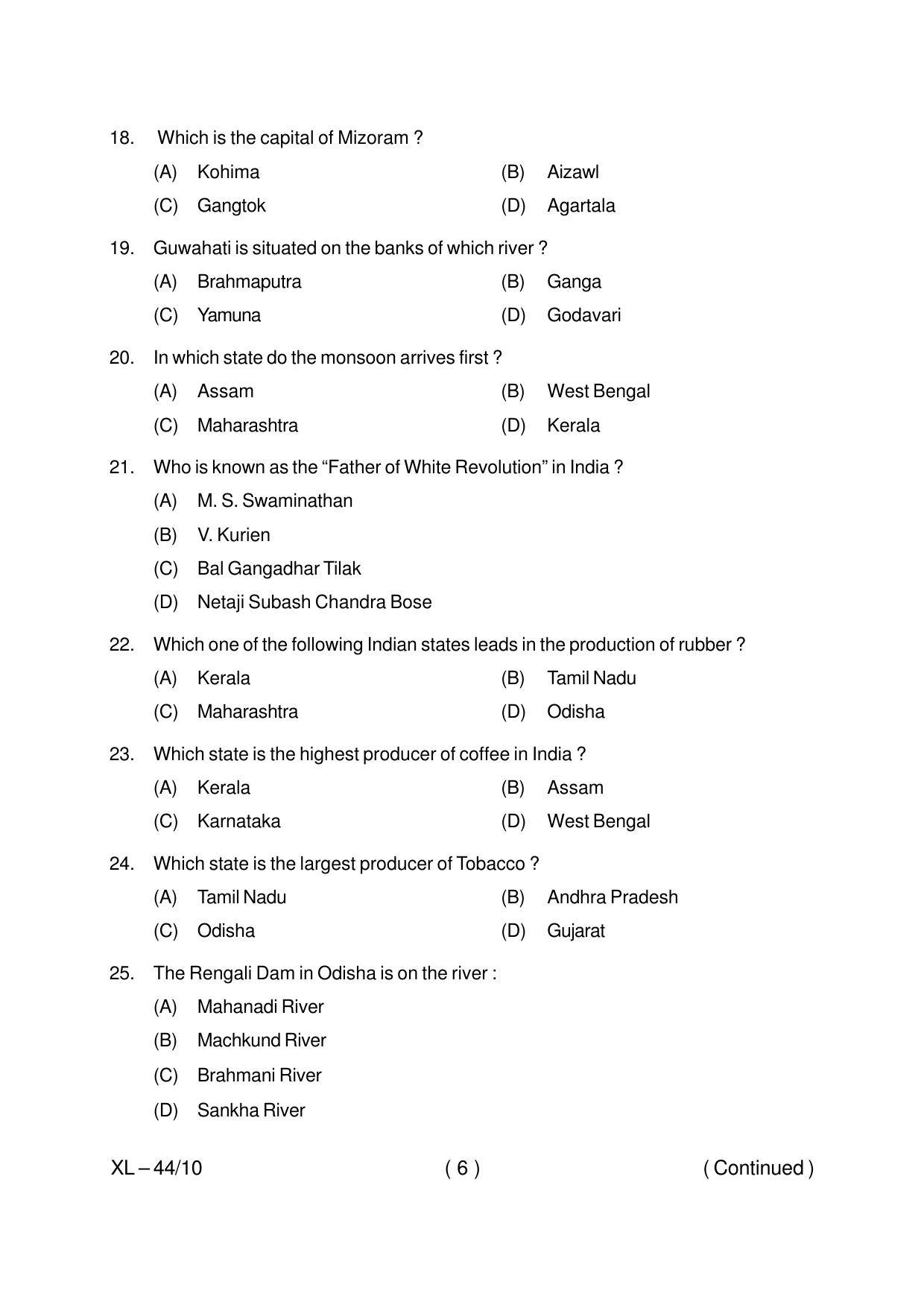 Odisha CPET POPULATION STUDIES 2020 Question Paper - Page 6