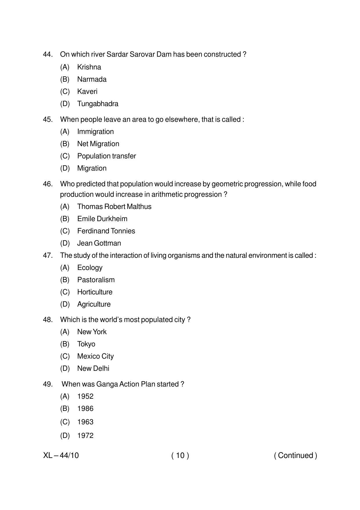 Odisha CPET POPULATION STUDIES 2020 Question Paper - Page 10