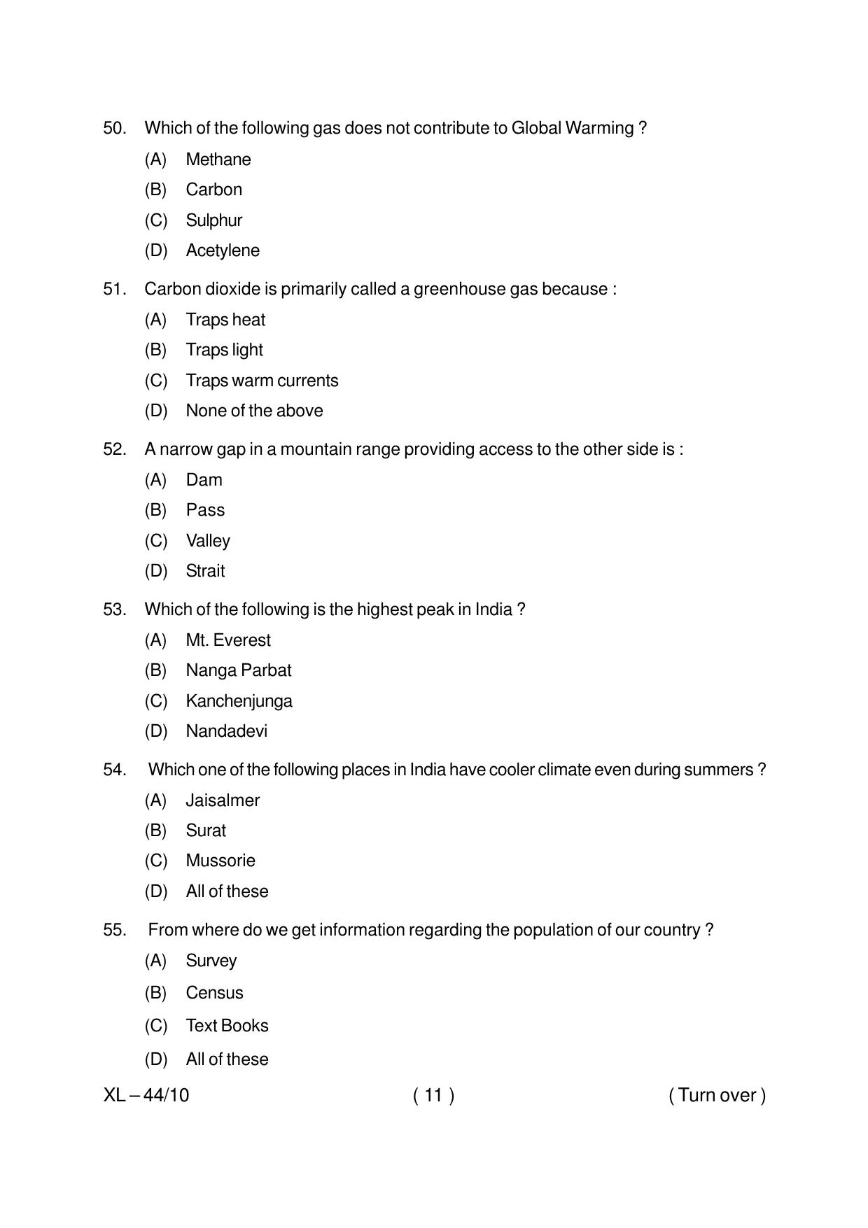 Odisha CPET POPULATION STUDIES 2020 Question Paper - Page 11
