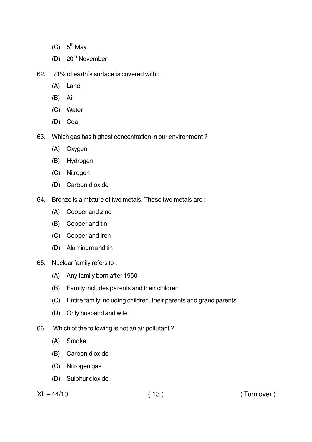 Odisha CPET POPULATION STUDIES 2020 Question Paper - Page 13