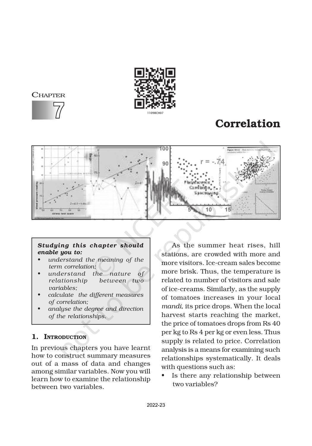 NCERT Book for Class 11 Economics (Statistic Economics) Chapter 7 Correlation - Page 1