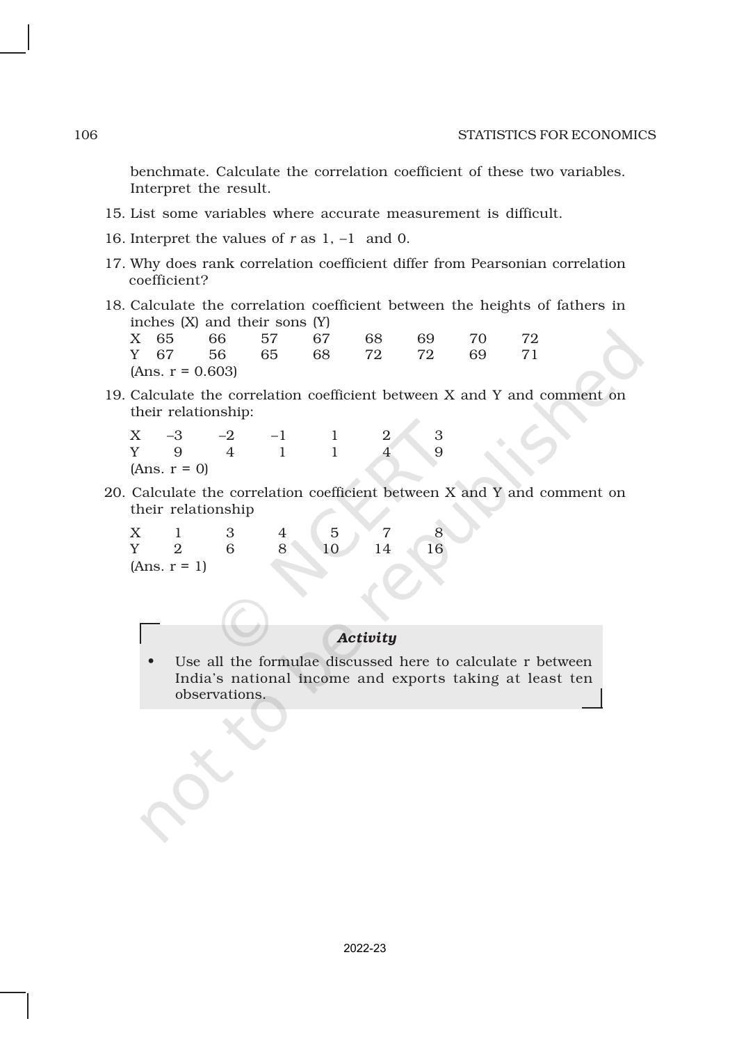 NCERT Book for Class 11 Economics (Statistic Economics) Chapter 7 Correlation - Page 16