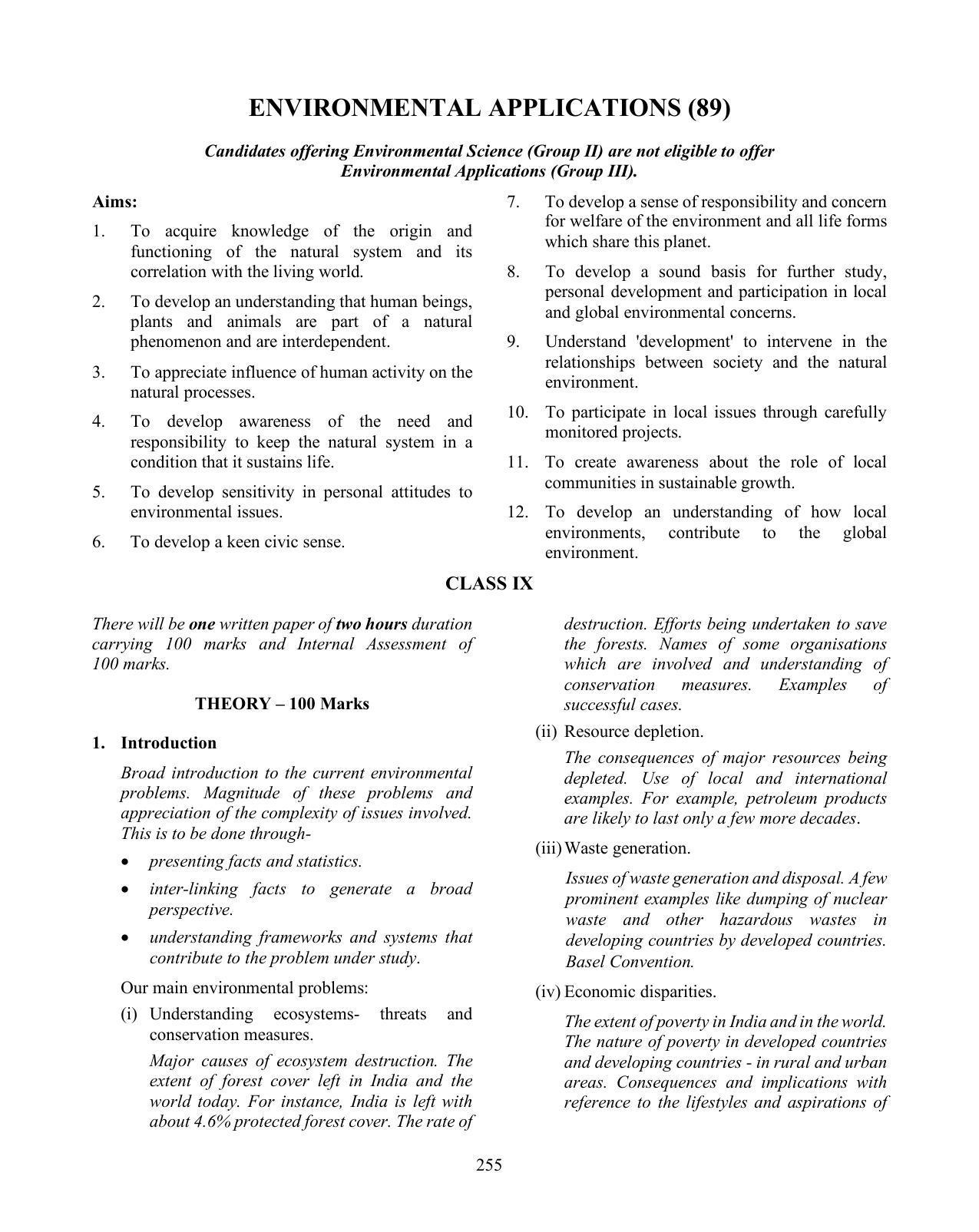 ICSE Environmental Applications Syllabus 2026 - Page 1