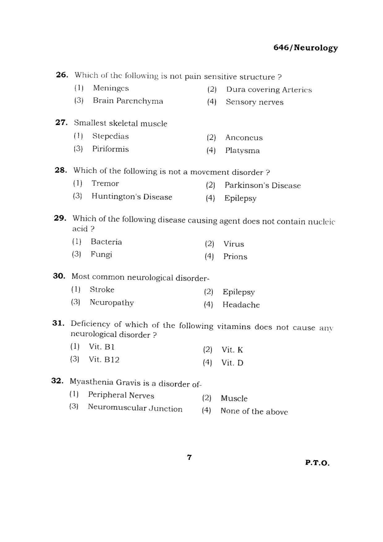 BHU RET NEUROLOGY 2015 Question Paper - Page 7