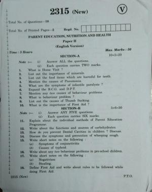 AP Inter 2nd Year Vocational Question Paper March - 2020 - Parent Education Nutrition Health - II (new)