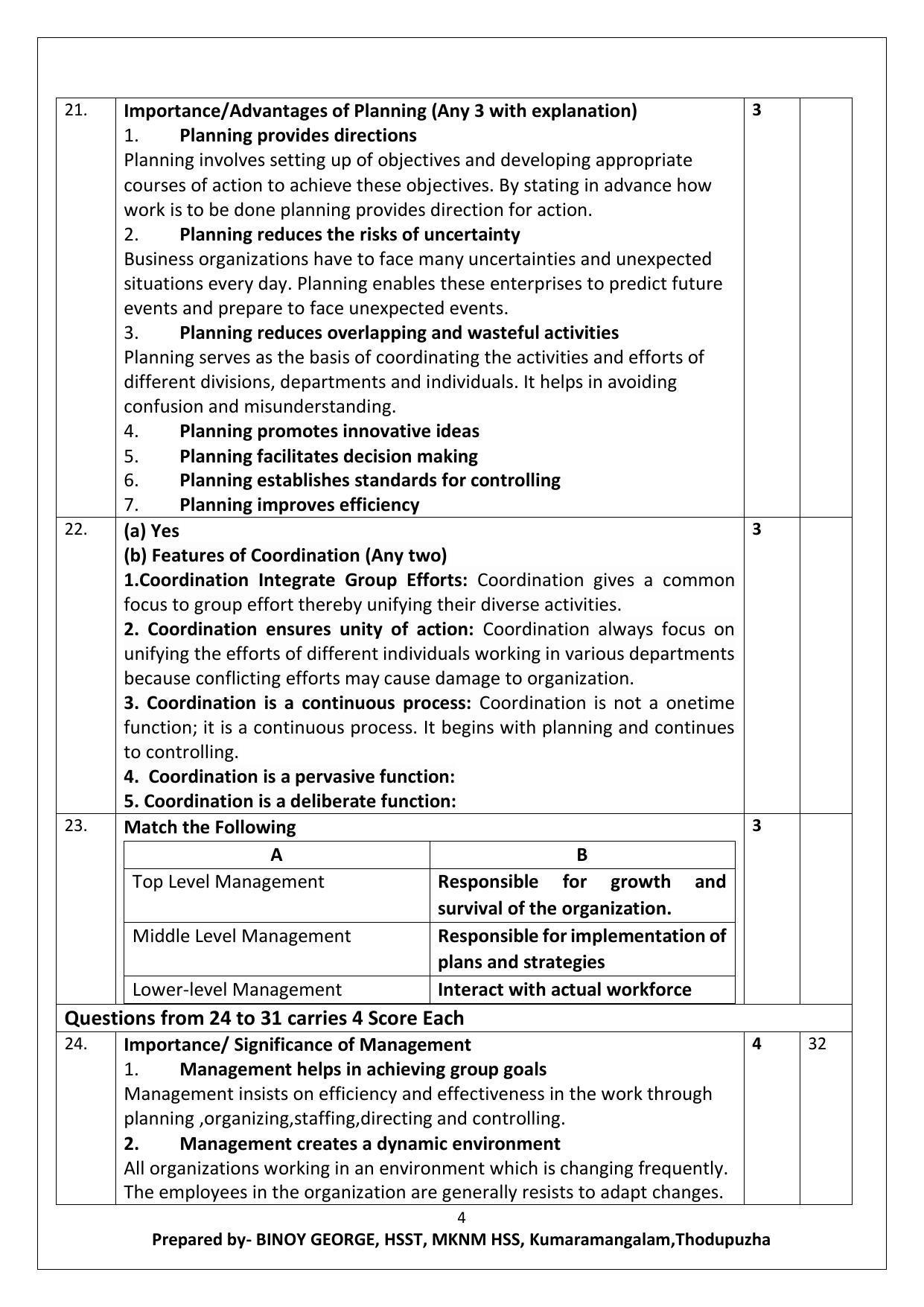Kerala Plus Two 2021 Business Studies Annual Answer Key - Page 4
