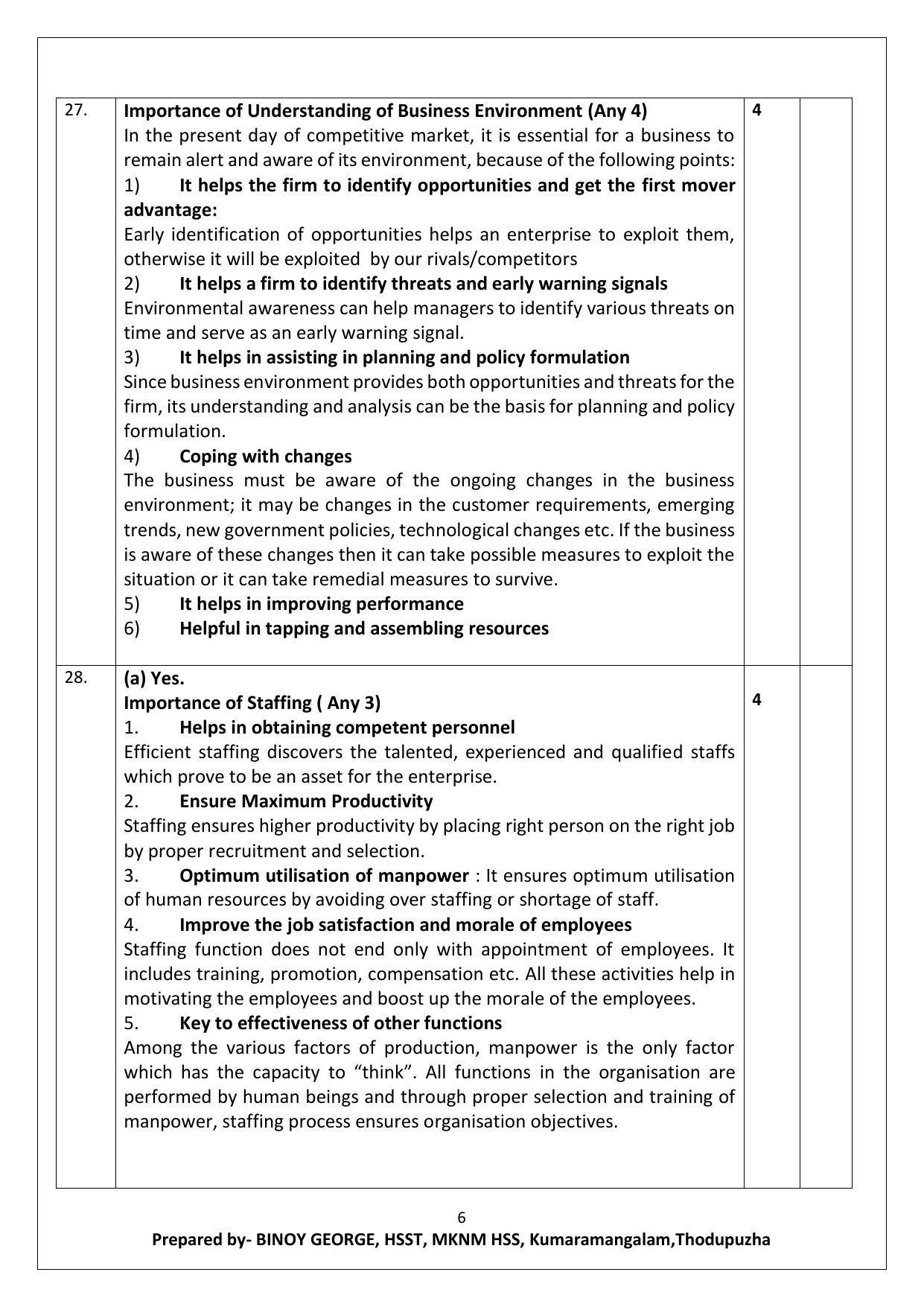Kerala Plus Two 2021 Business Studies Annual Answer Key - Page 6