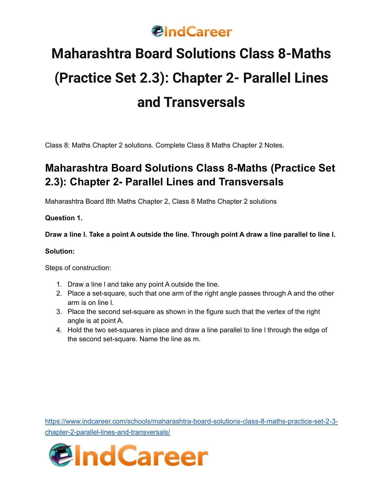 Maharashtra Board Solutions Class 8-Maths (Practice Set 2.3): Chapter 2- Parallel Lines and Transversals - Page 2