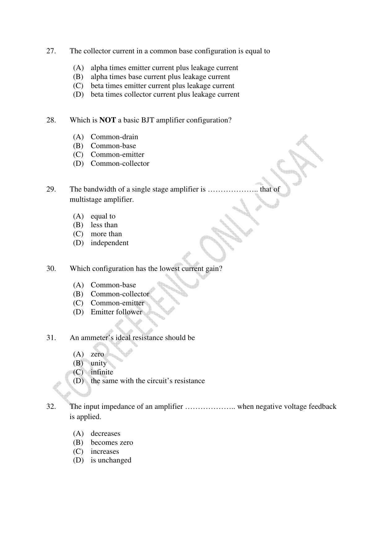 CUSAT CAT 2022 ELECTRONICS Question Paper - Page 6