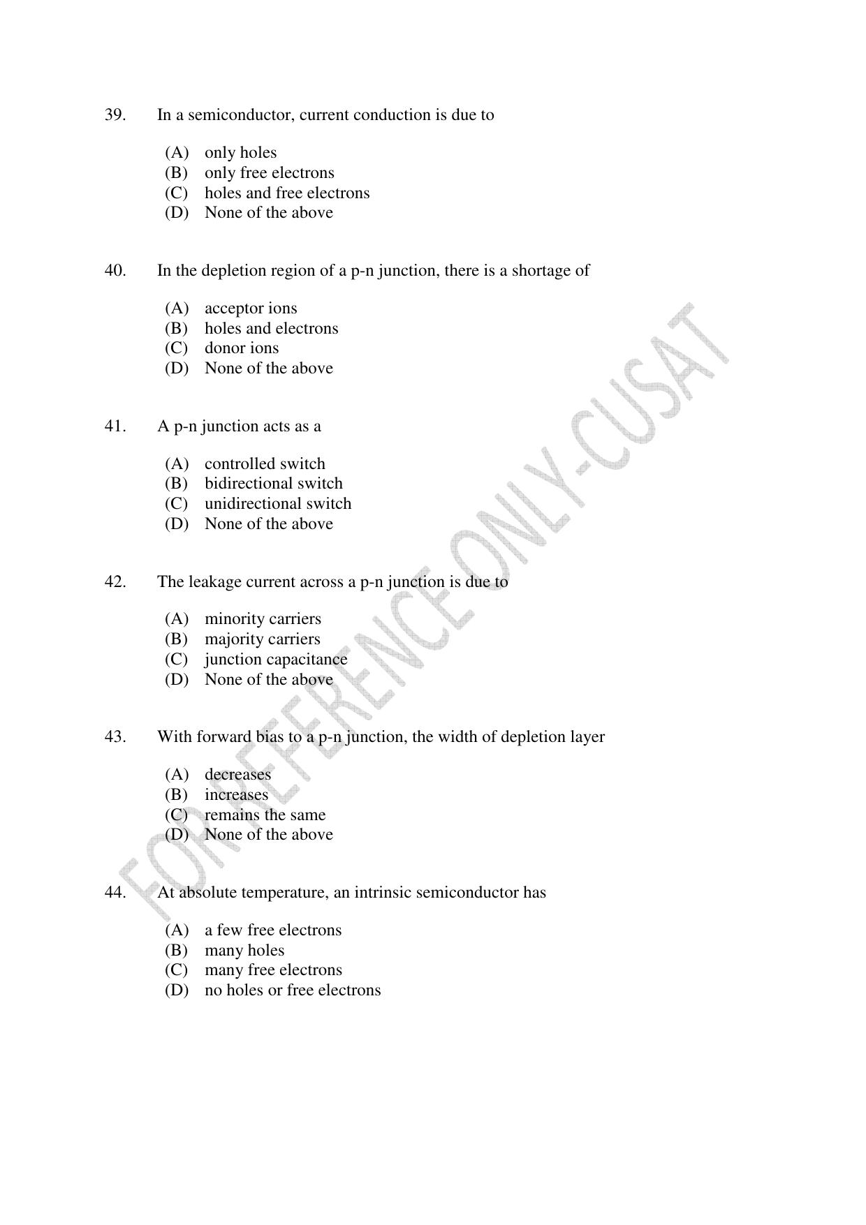 CUSAT CAT 2022 ELECTRONICS Question Paper - Page 8