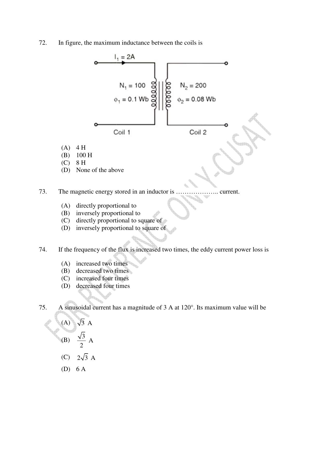 CUSAT CAT 2022 ELECTRONICS Question Paper - Page 15