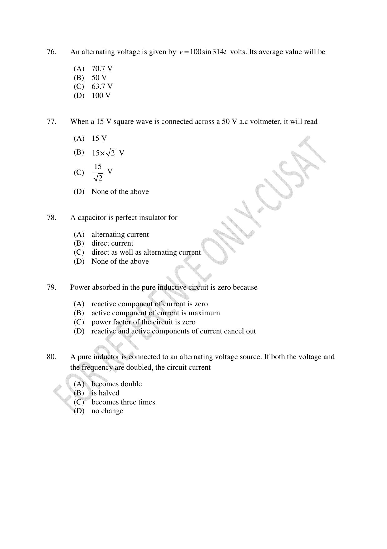 CUSAT CAT 2022 ELECTRONICS Question Paper - Page 16