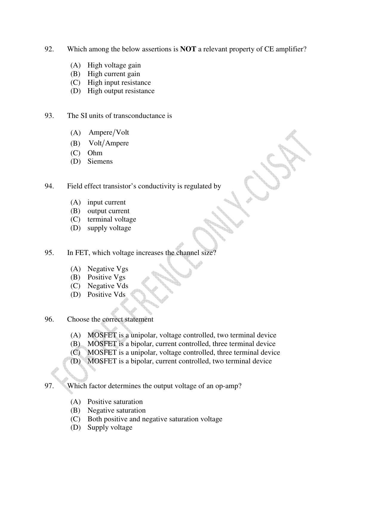 CUSAT CAT 2022 ELECTRONICS Question Paper - Page 19