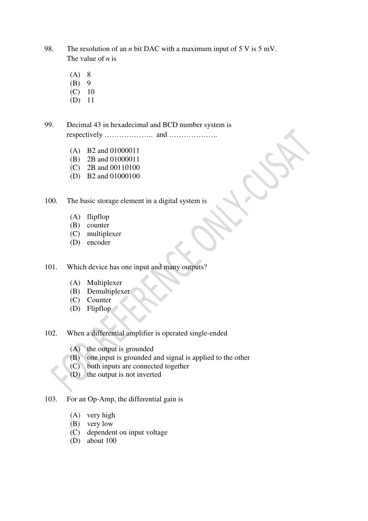 CUSAT CAT 2022 ELECTRONICS Question Paper - Page 20