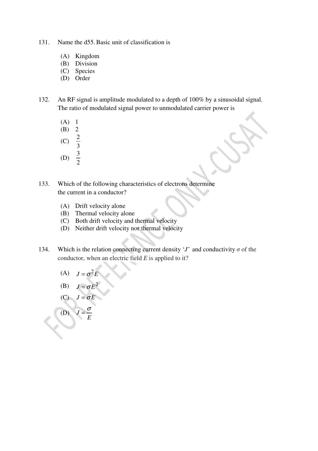 CUSAT CAT 2022 ELECTRONICS Question Paper - Page 26
