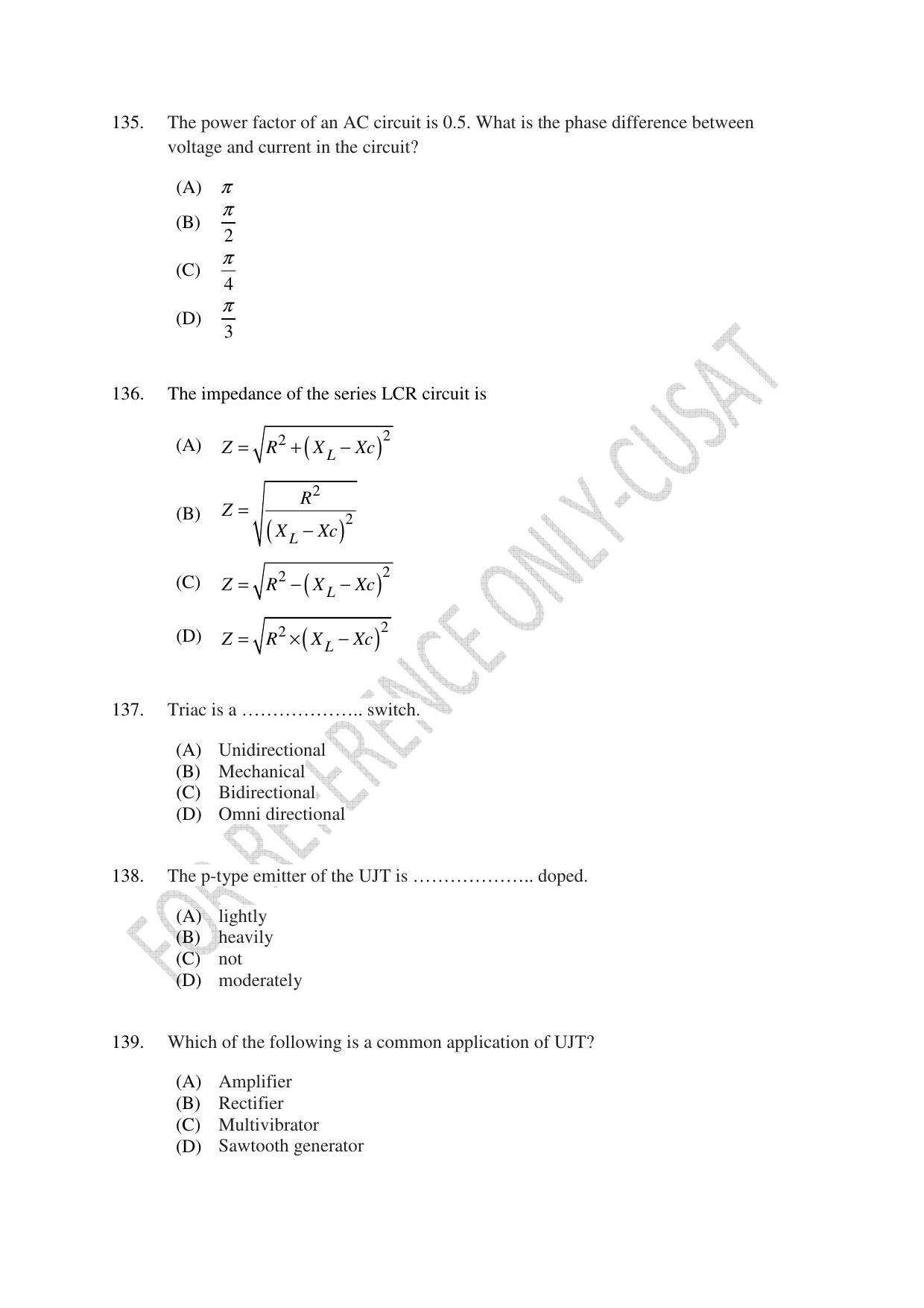 CUSAT CAT 2022 ELECTRONICS Question Paper - Page 27