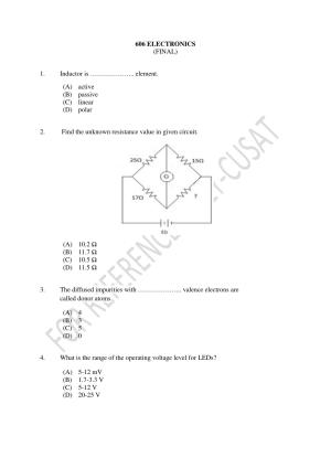 CUSAT CAT 2022 ELECTRONICS Question Paper