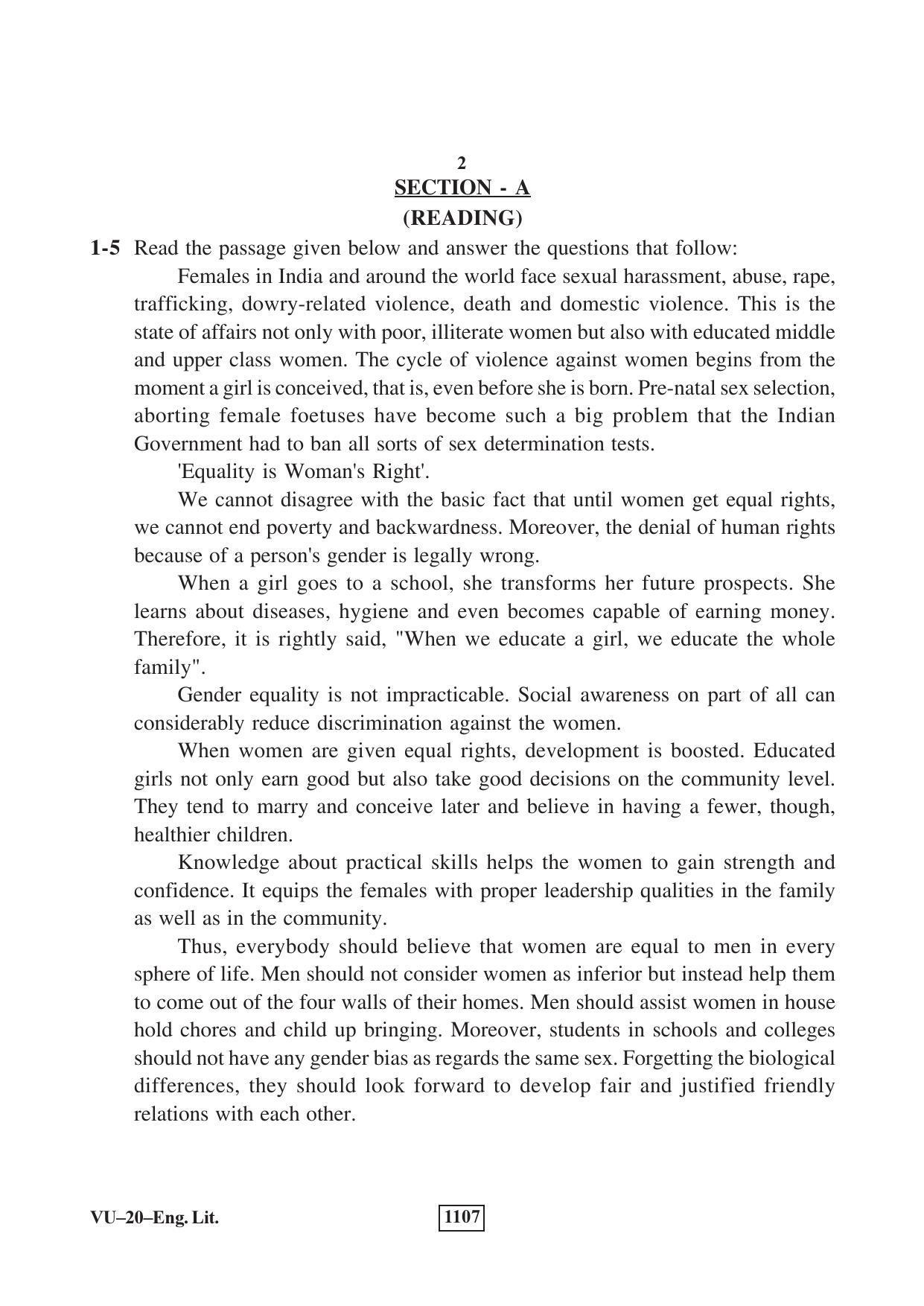 RBSE English Literature 2018 Varishtha Upadhyay Question Paper - Page 2