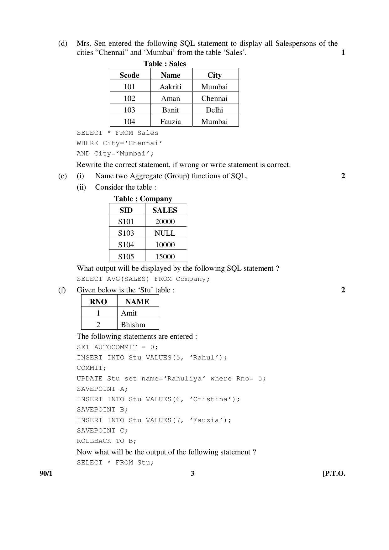 CBSE Class 12 90-1 INFORMATICS PRACTICES 2016 Question Paper - Page 3