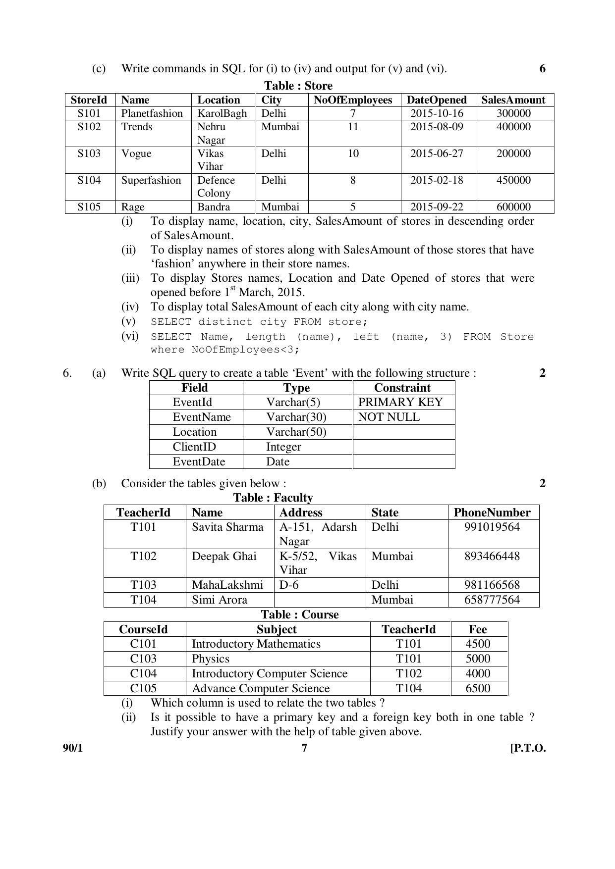 CBSE Class 12 90-1 INFORMATICS PRACTICES 2016 Question Paper - Page 7