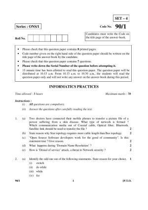 CBSE Class 12 90-1 INFORMATICS PRACTICES 2016 Question Paper