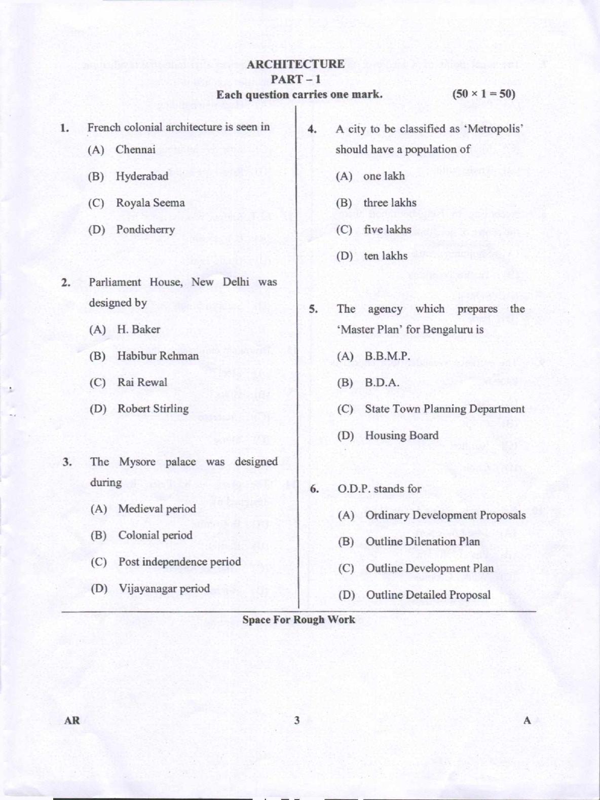 Karnataka PGCET 2018 Architecture Question Paper - Page 3