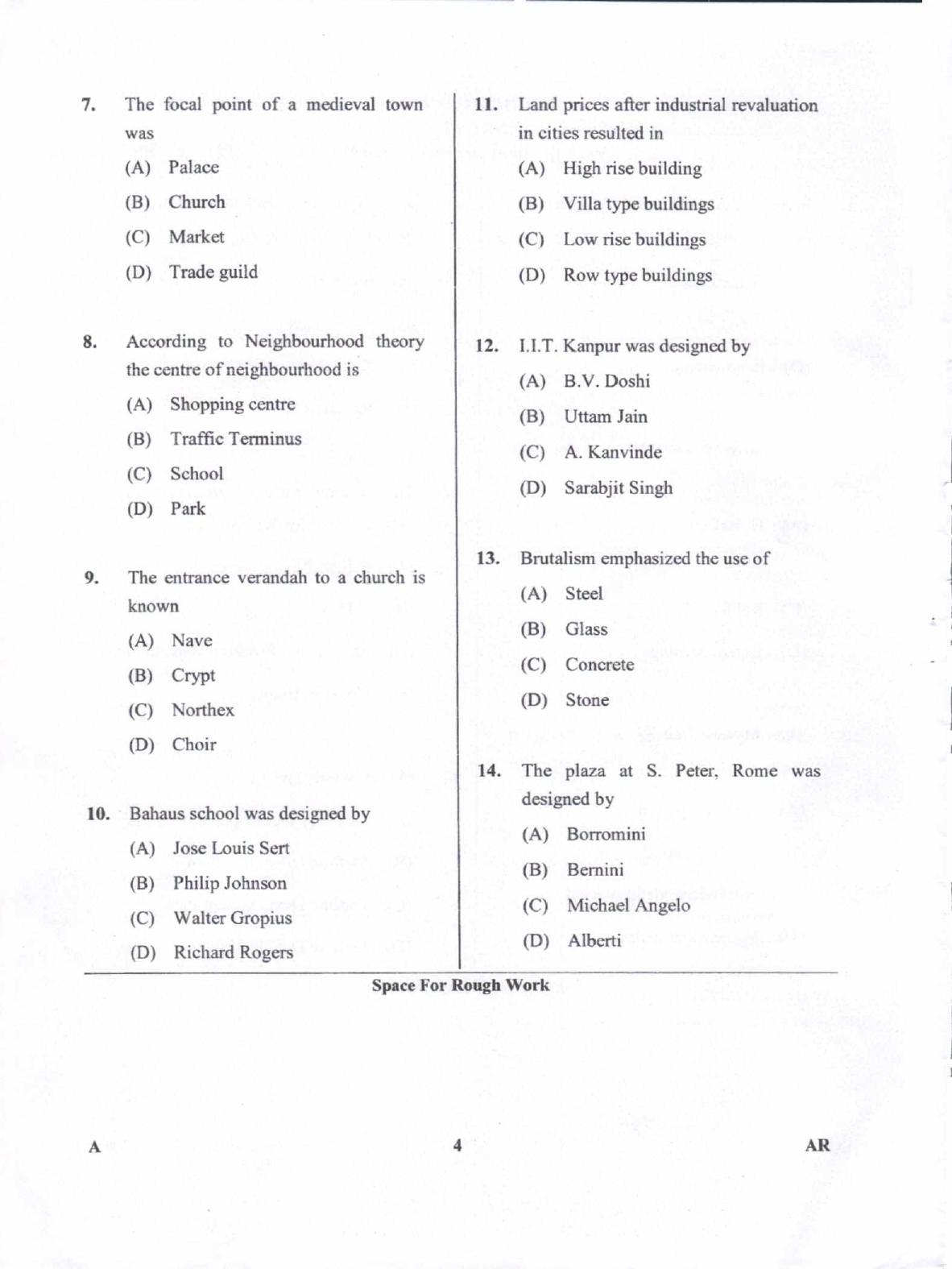 Karnataka PGCET 2018 Architecture Question Paper - Page 4
