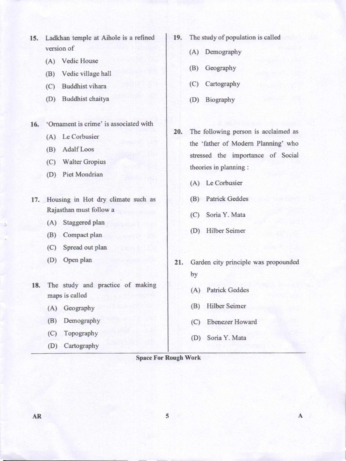 Karnataka PGCET 2018 Architecture Question Paper - Page 5