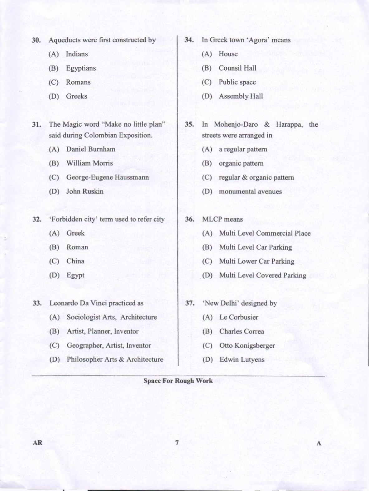 Karnataka PGCET 2018 Architecture Question Paper - Page 7