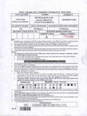 Karnataka PGCET 2018 Architecture Question Paper