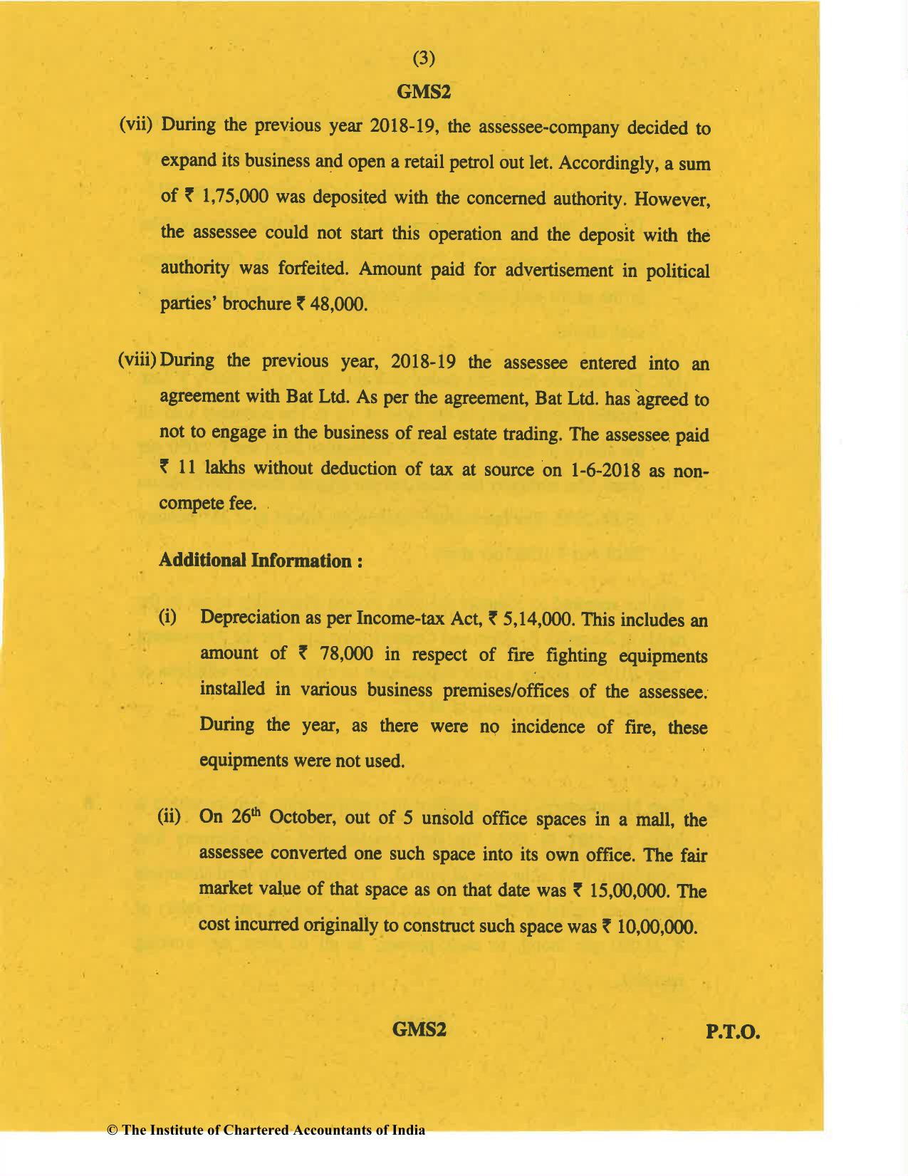 CA Final Nov 2019 Question Paper -Paper 7 – Direct Tax Laws and International Taxation - Page 3