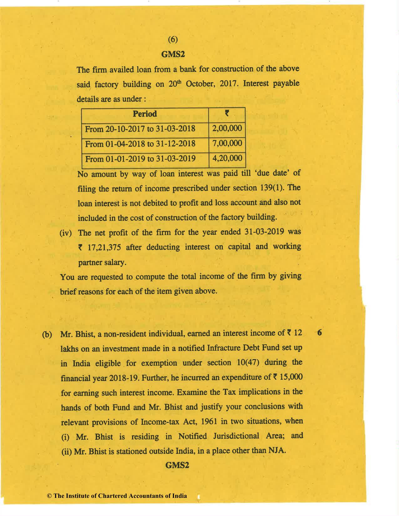 CA Final Nov 2019 Question Paper -Paper 7 – Direct Tax Laws and International Taxation - Page 6
