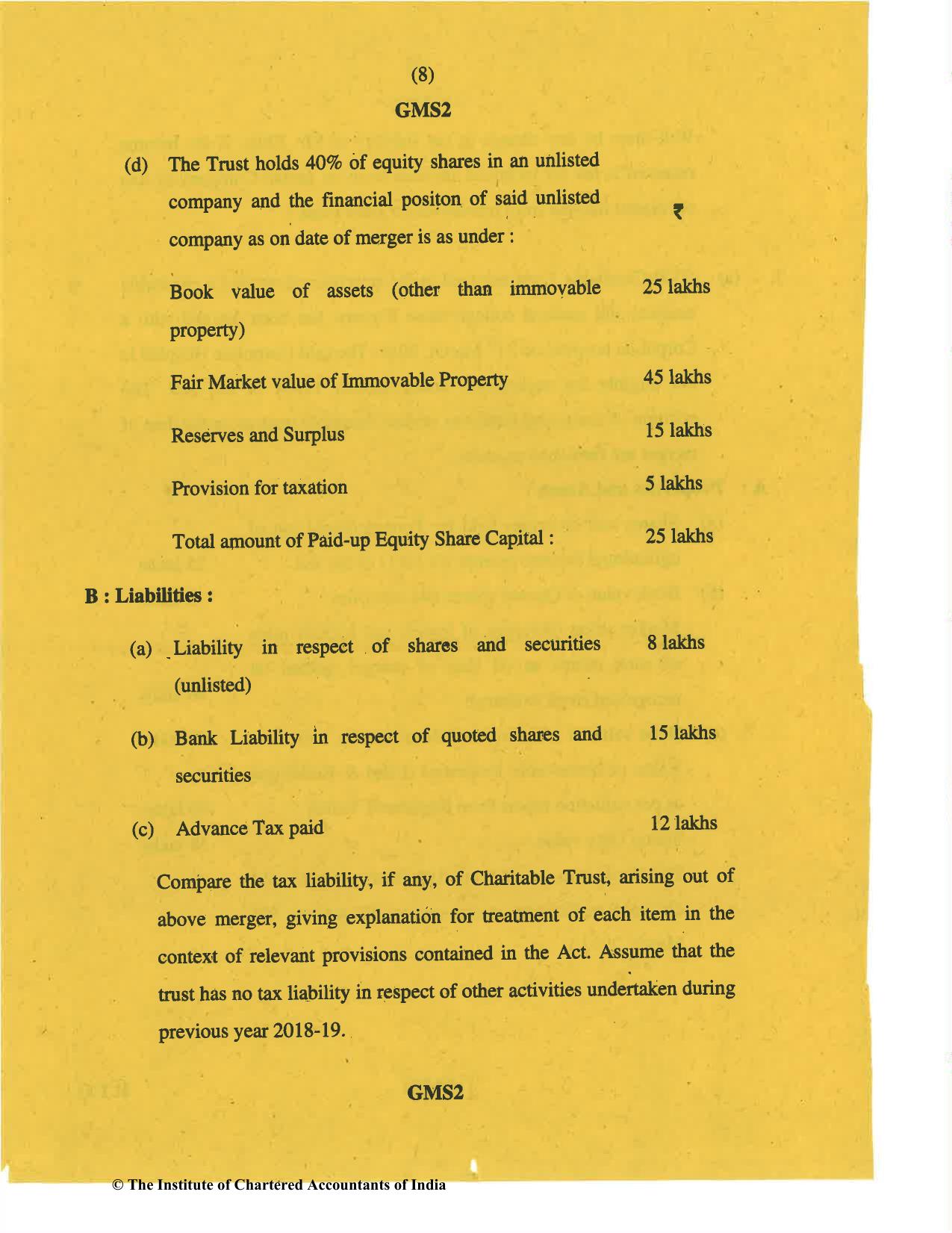 CA Final Nov 2019 Question Paper -Paper 7 – Direct Tax Laws and International Taxation - Page 8