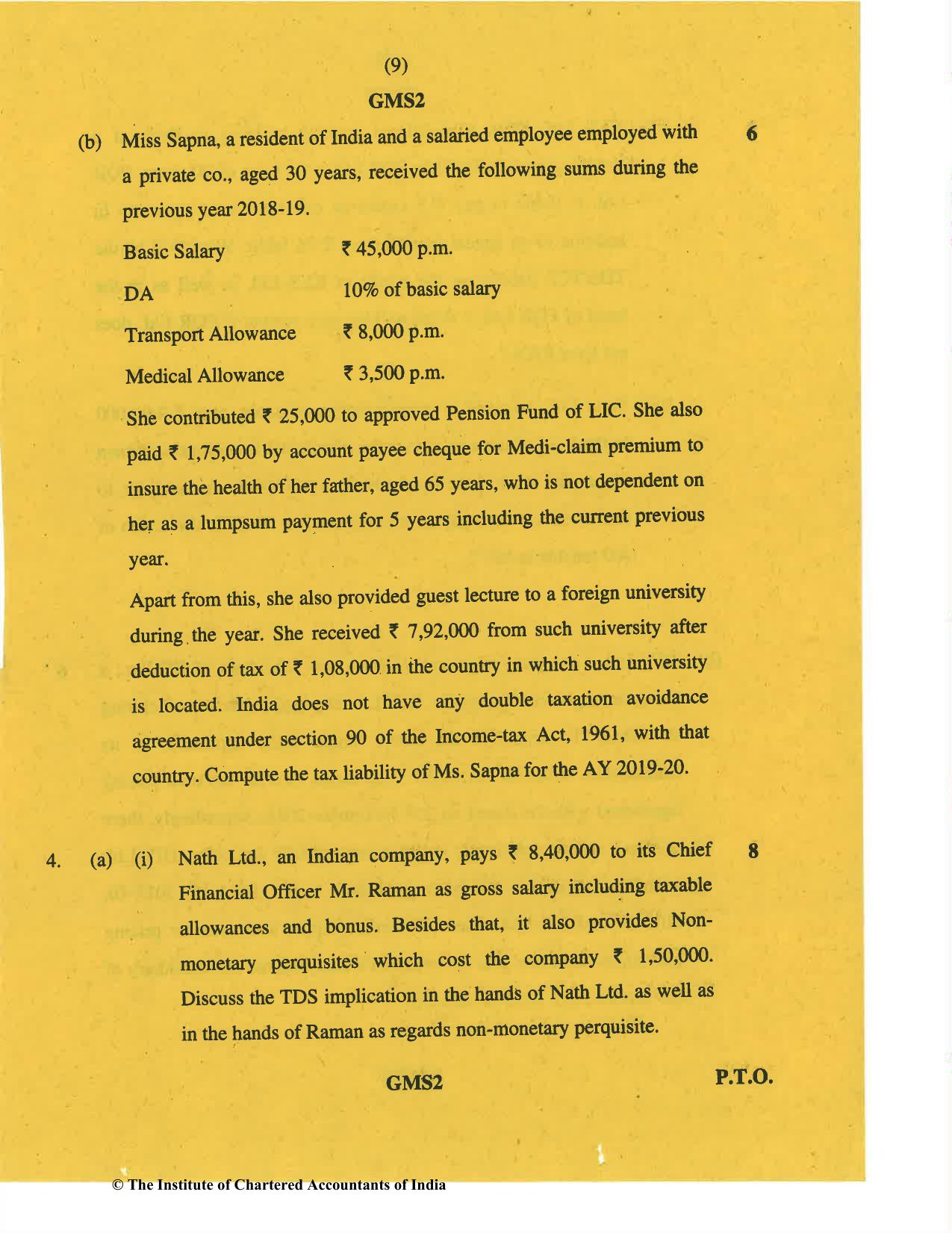 CA Final Nov 2019 Question Paper -Paper 7 – Direct Tax Laws and International Taxation - Page 9