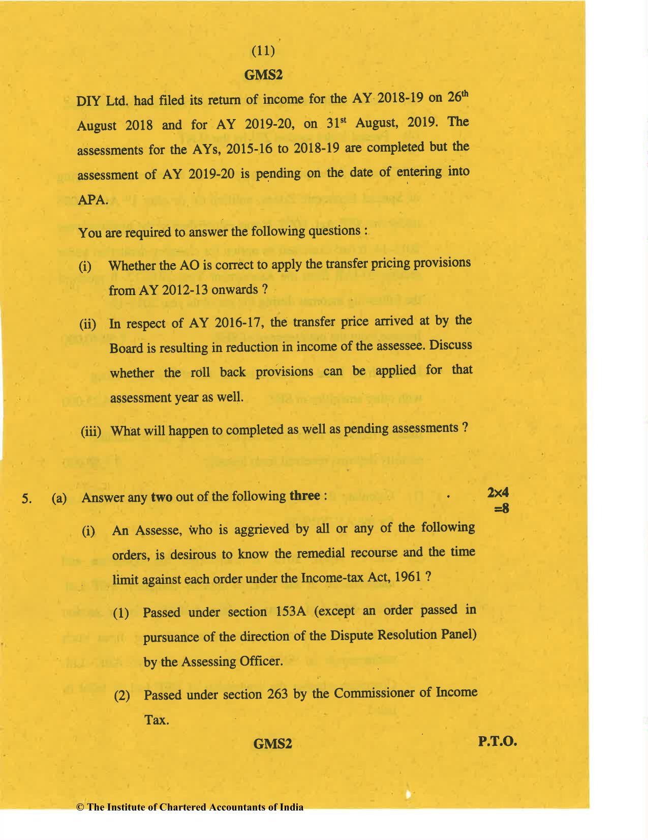 CA Final Nov 2019 Question Paper -Paper 7 – Direct Tax Laws and International Taxation - Page 11