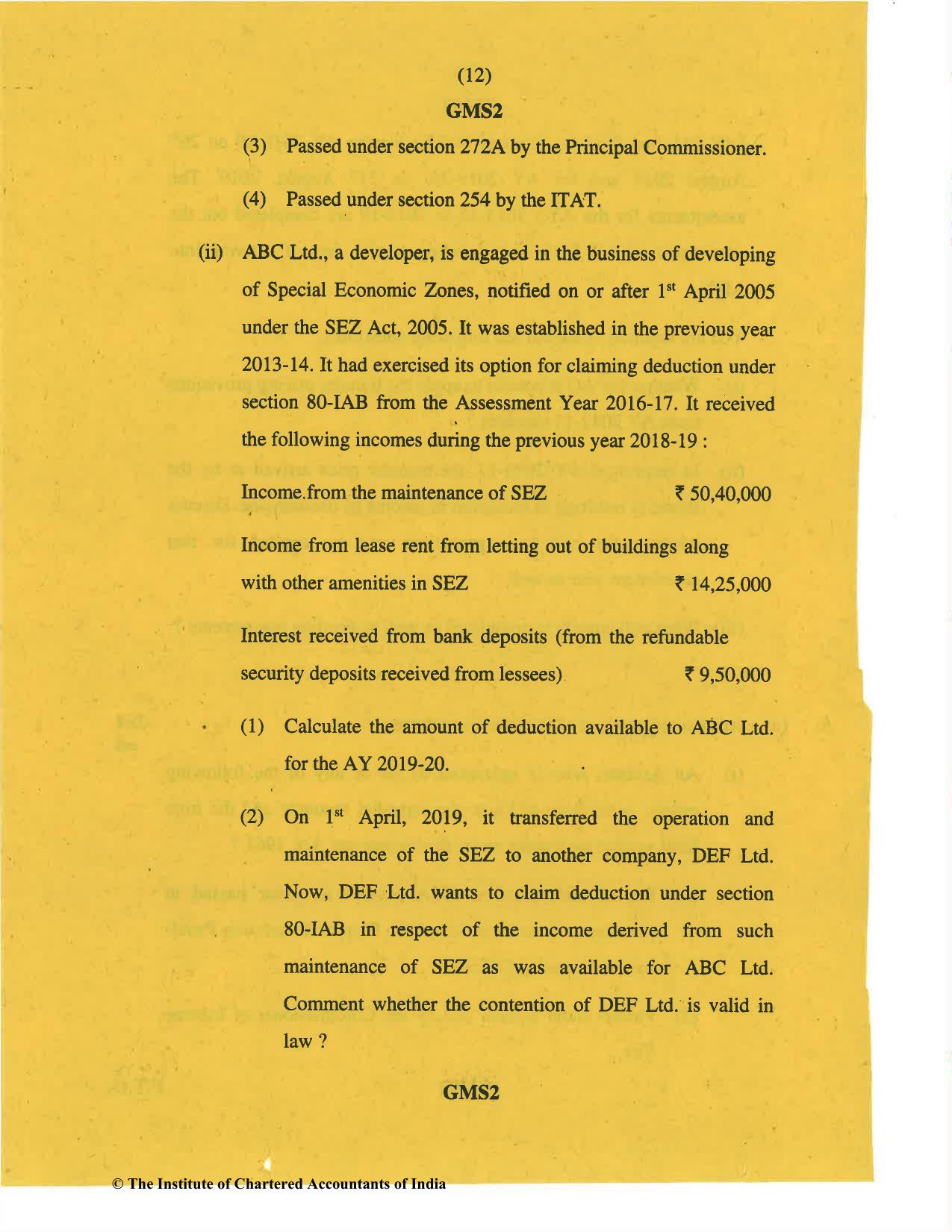 CA Final Nov 2019 Question Paper -Paper 7 – Direct Tax Laws and International Taxation - Page 12