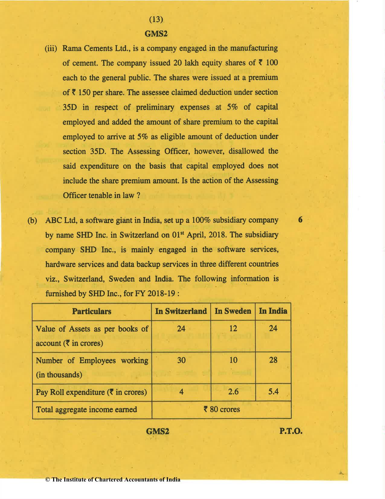CA Final Nov 2019 Question Paper -Paper 7 – Direct Tax Laws and International Taxation - Page 13