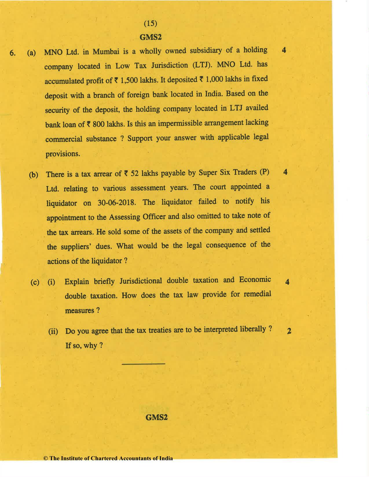 CA Final Nov 2019 Question Paper -Paper 7 – Direct Tax Laws and International Taxation - Page 15