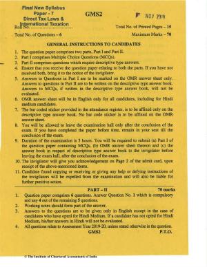 CA Final Nov 2019 Question Paper -Paper 7 – Direct Tax Laws and International Taxation