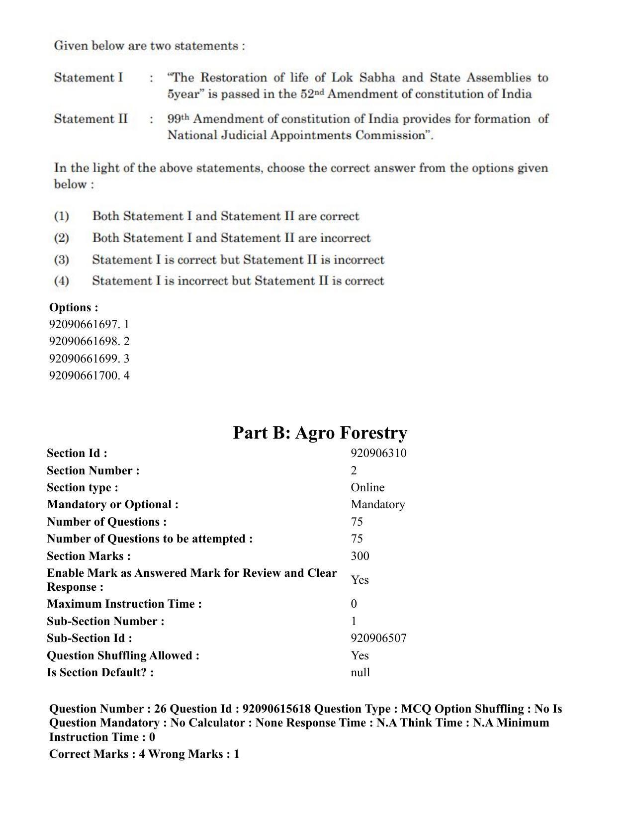CUET PG 2023: SCQP02 – Agro-forestry(Eng) - Shift 3 (12-06-2023) Question Paper - Page 26