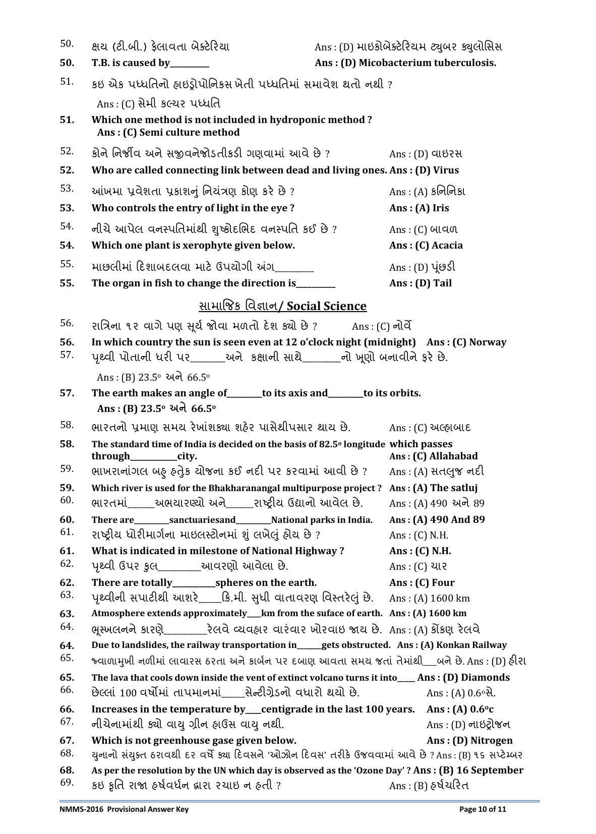 Gujarat NMMS 2016 Answer Key - Page 10