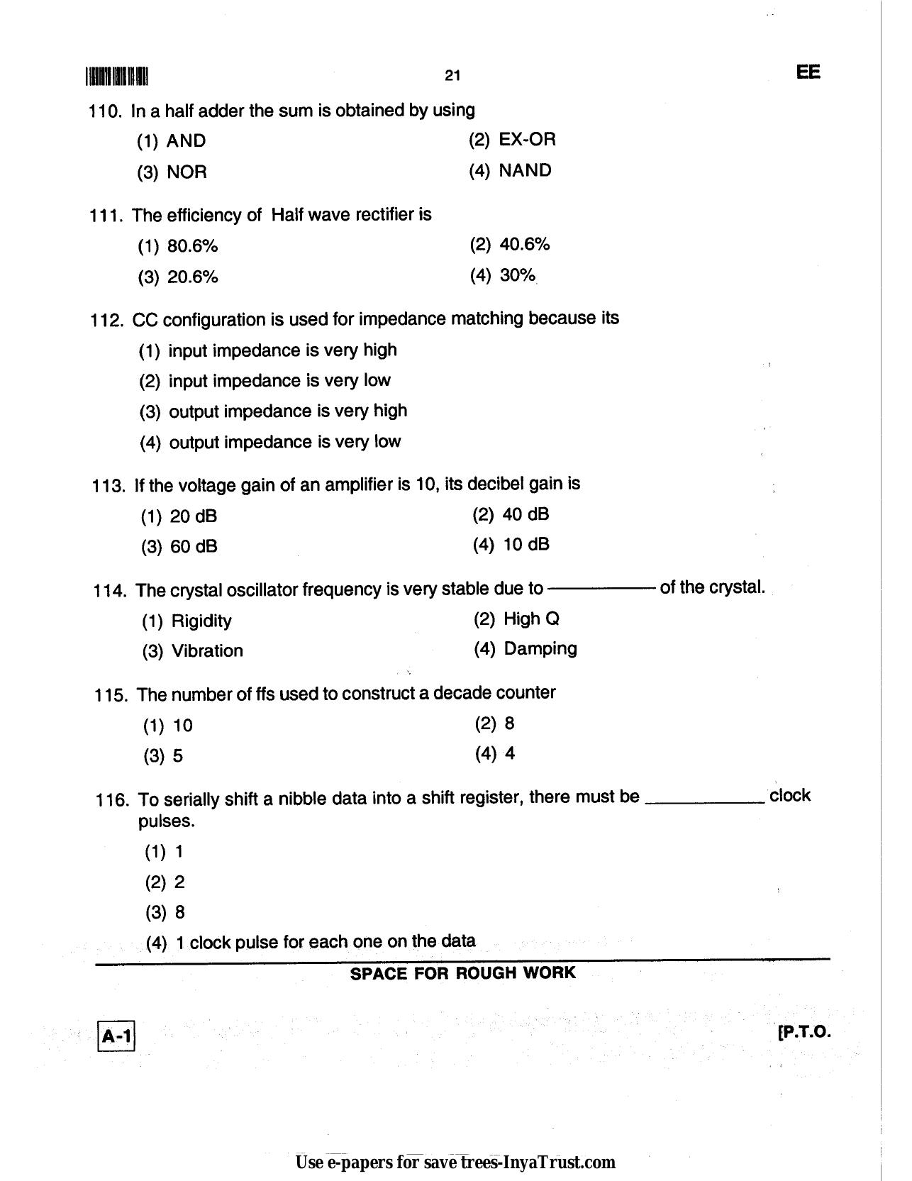 Karnataka Diploma CET- 2013 Electrical and Electronics Engineering Question Paper - Page 21