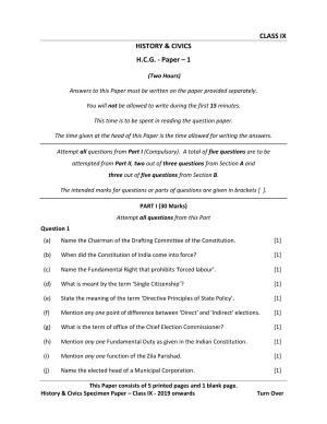 ICSE Class 9 History and Civics H.C.G. - Paper–I Sample Paper