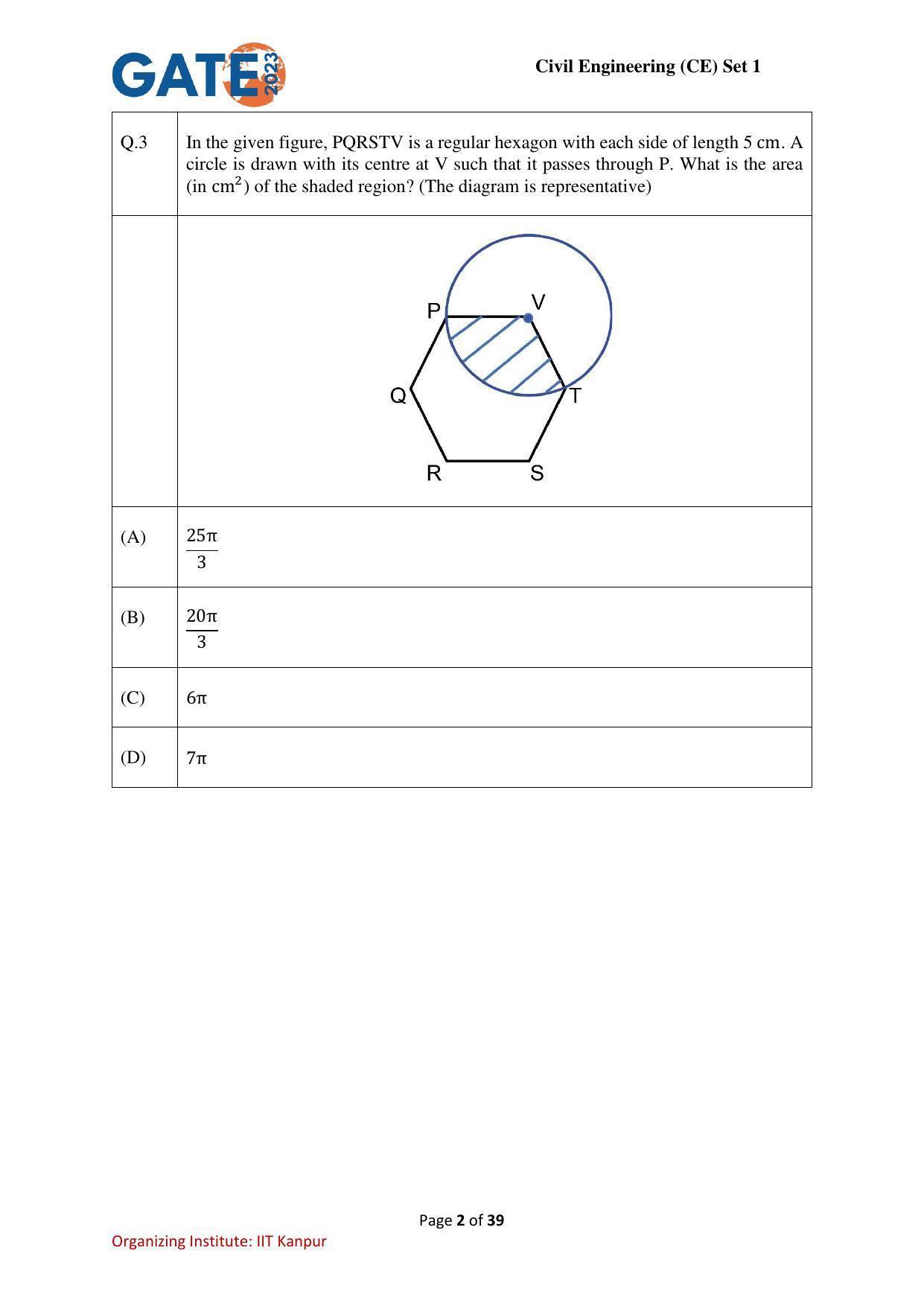 GATE 2023 Civil Engineering (CE-1) (Forenoon) Question Paper - Page 2