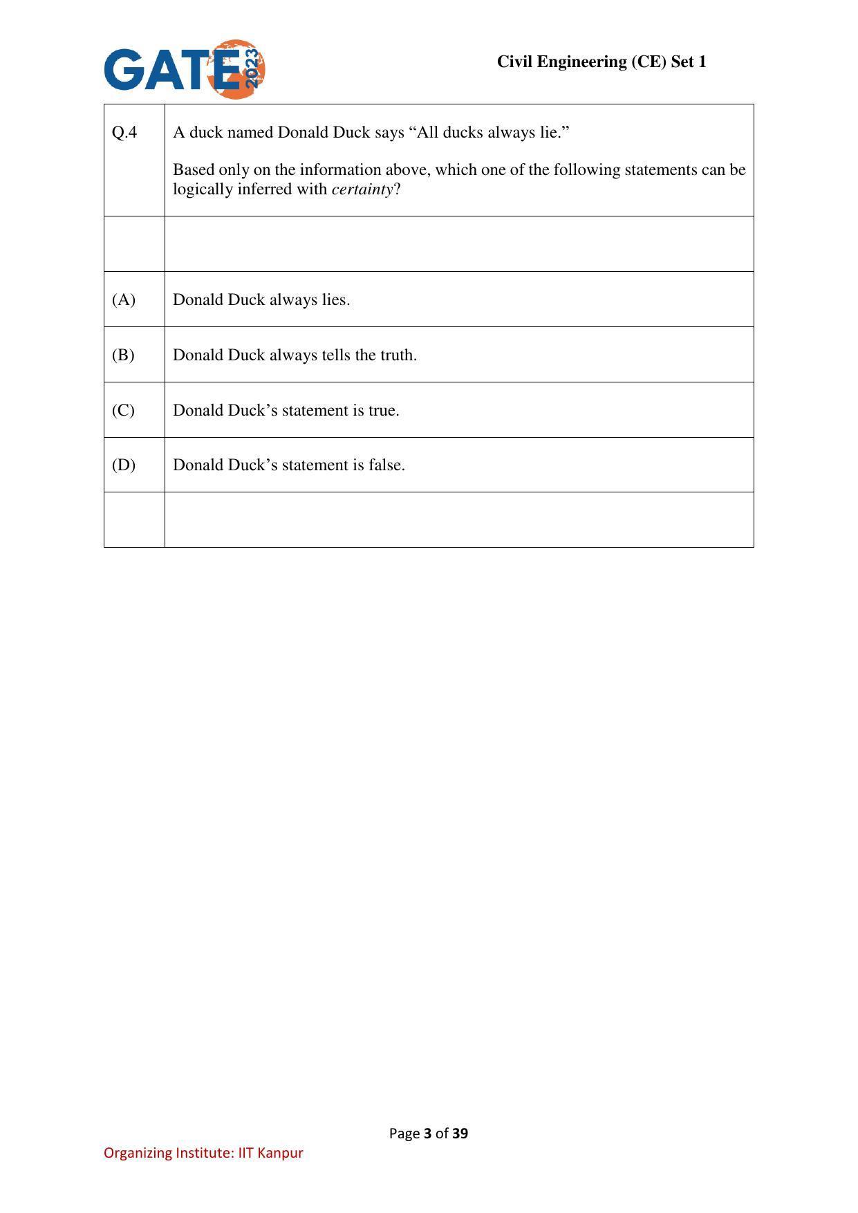 GATE 2023 Civil Engineering (CE-1) (Forenoon) Question Paper - Page 3